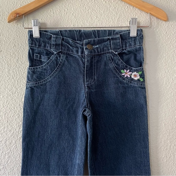 Beetlejuice London Flare Jeans Girls Size 8 Blue Dark Wash Denim Embroidered - Picture 3 of 14